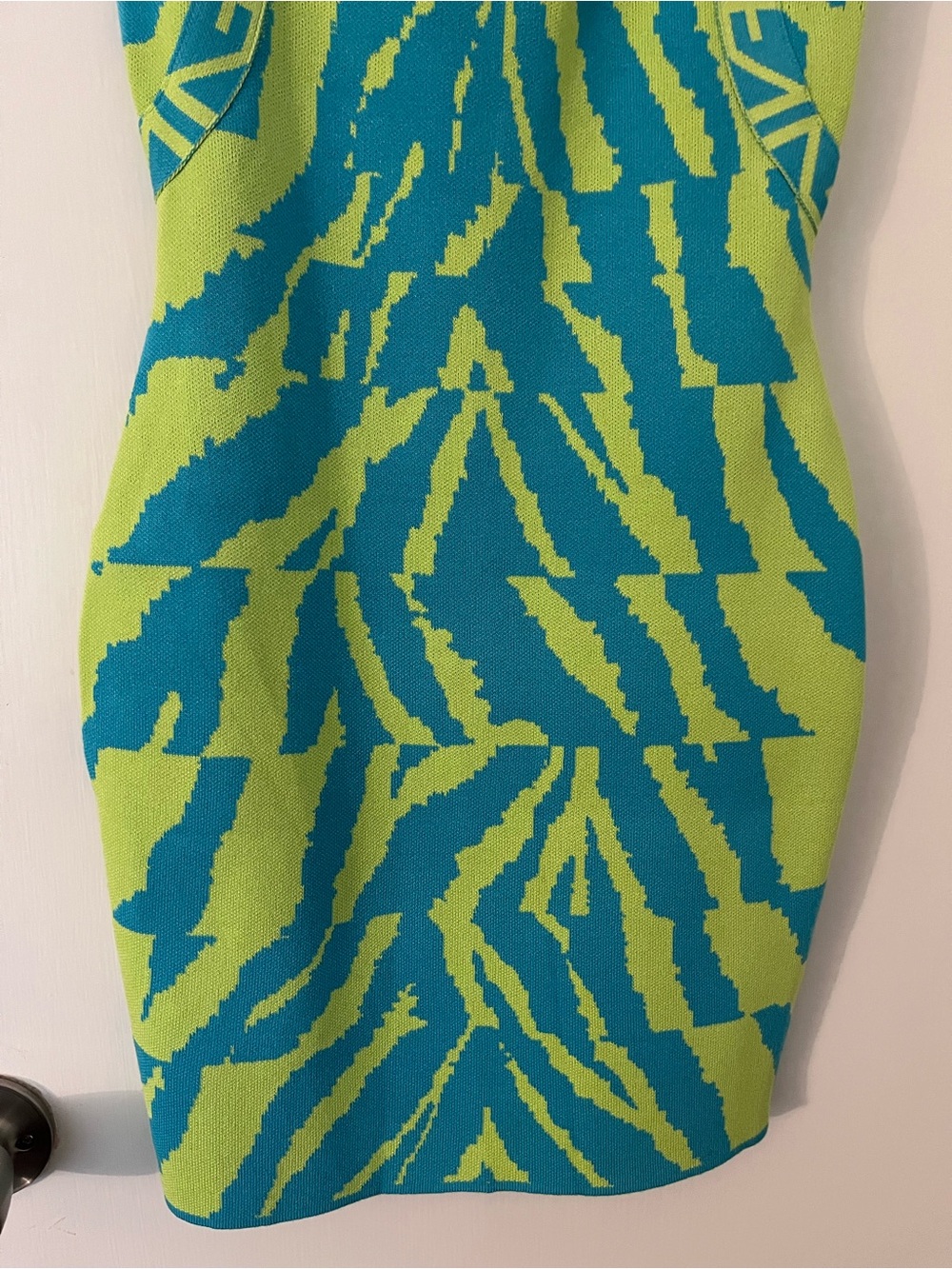 Fashion Nova Lime Green & Teal Patterned Bodycon Mini Dress - Picture 5 of 13
